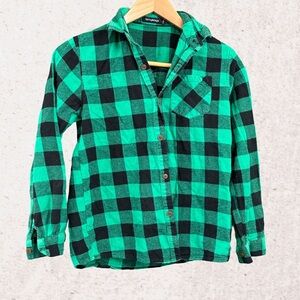 Vibrant Green and Black Flannel Button Down Shirt